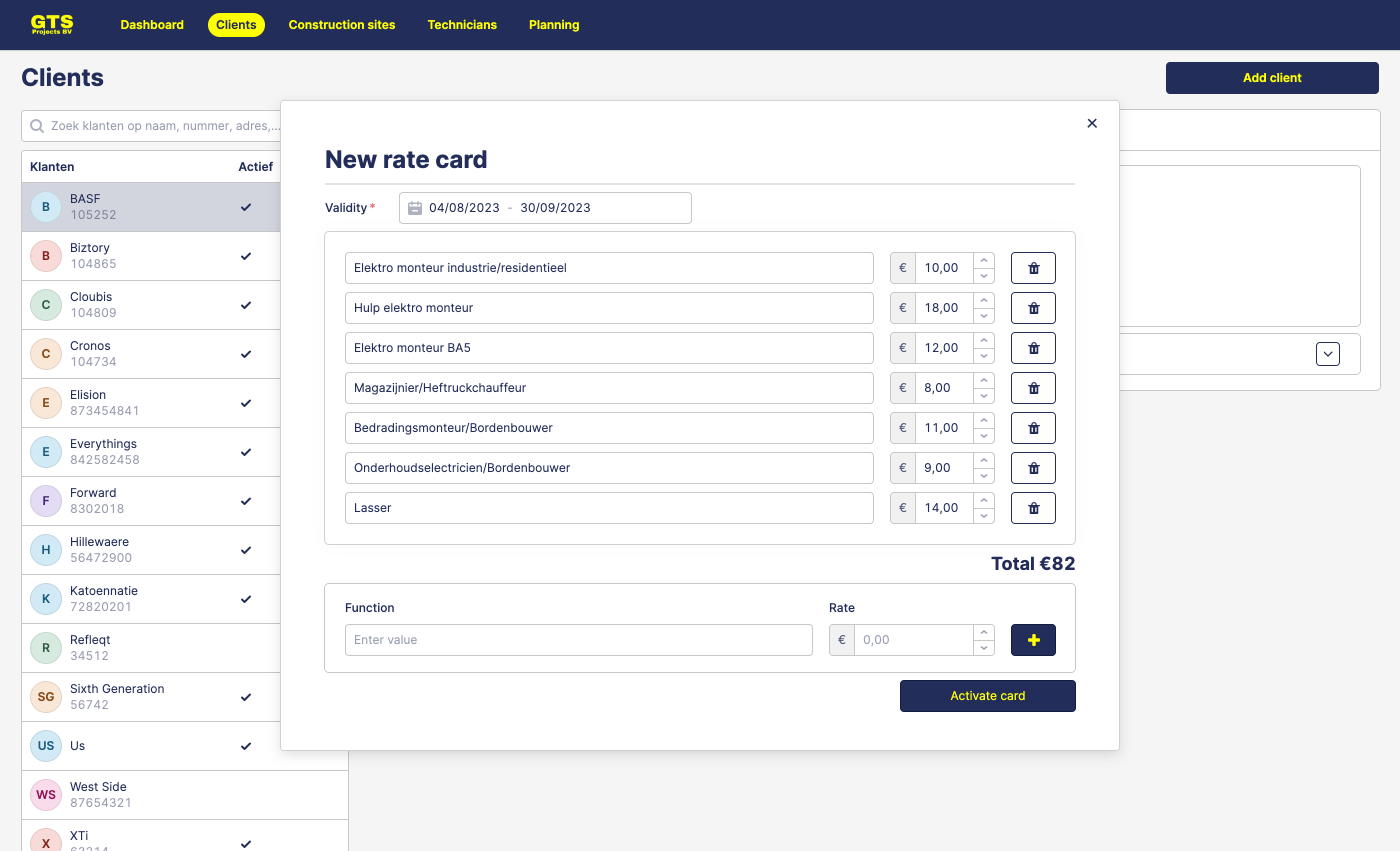Creating a rate card for a client
