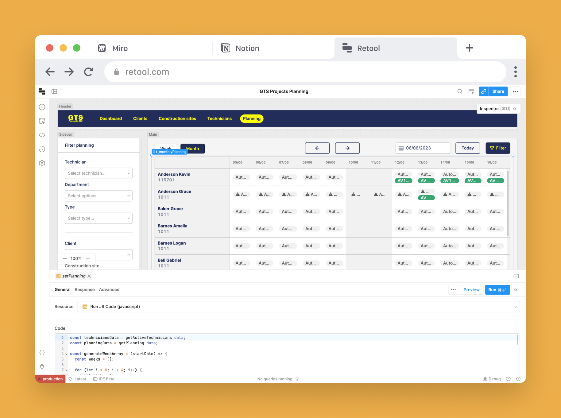 The planning tool built in Retool