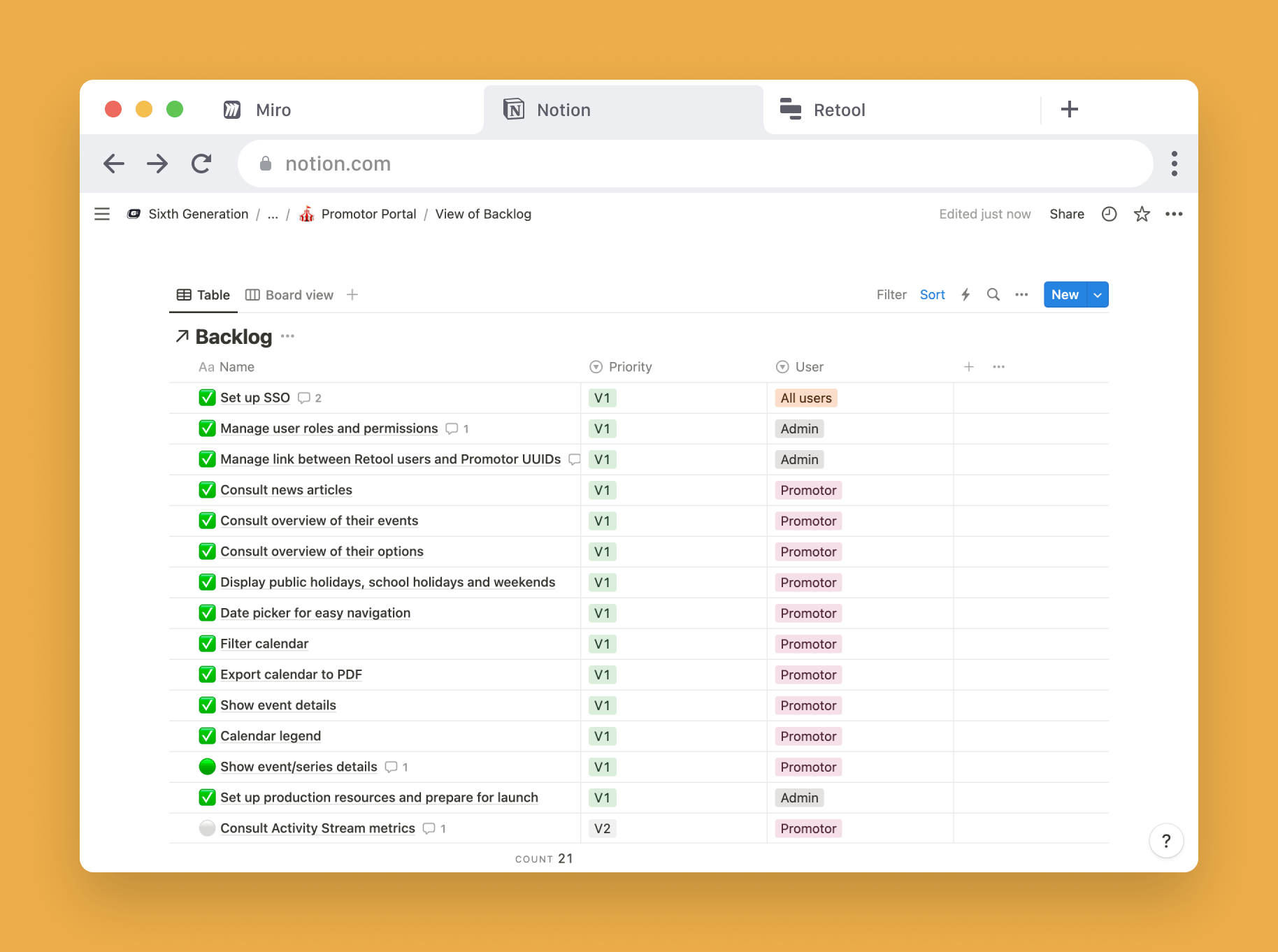 Roadmap and backlog in Notion
