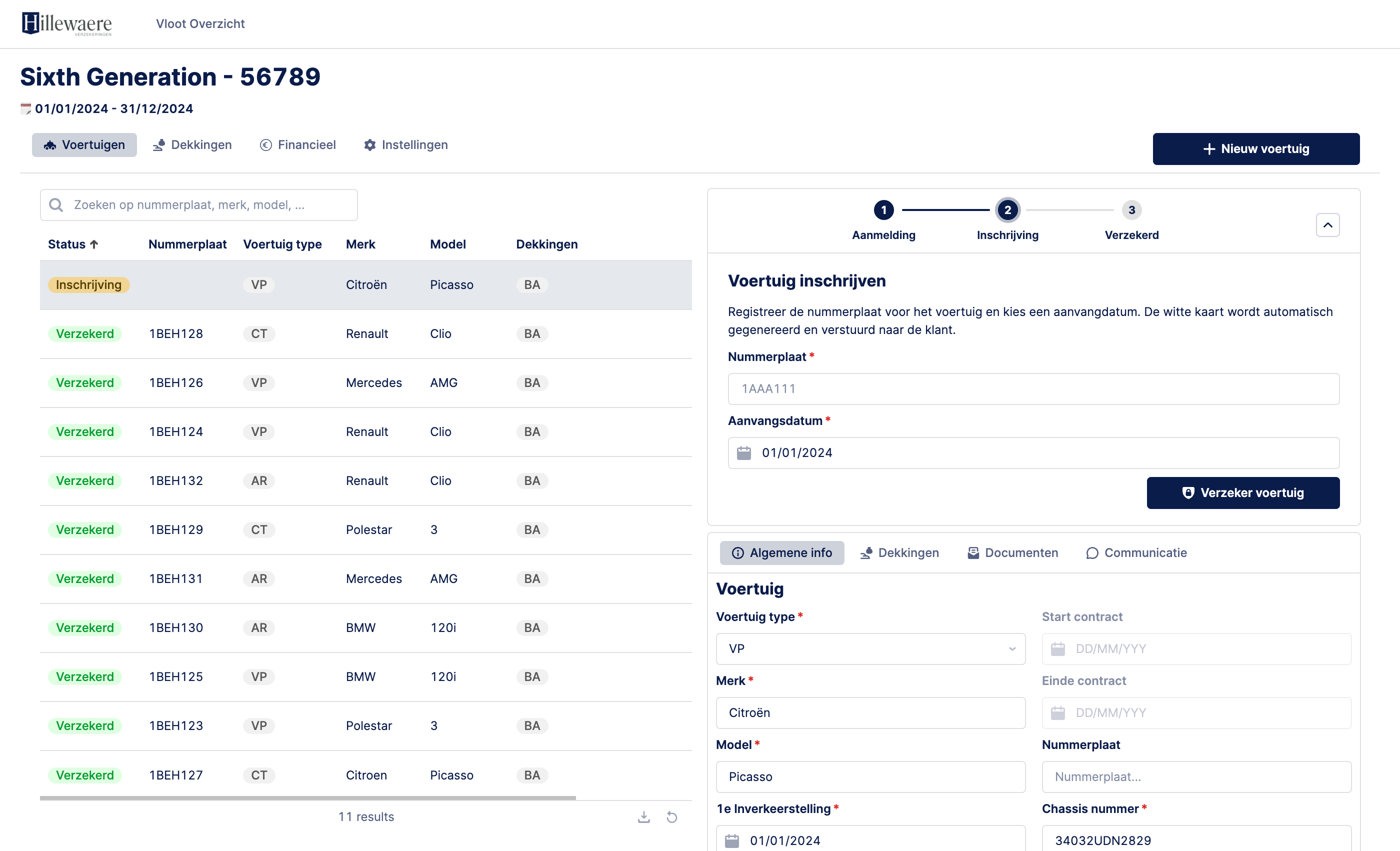 Registering a new vehicle in a client’s fleet