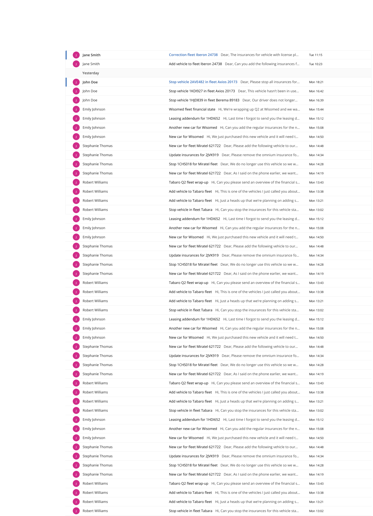 A long list of insurance requests by email