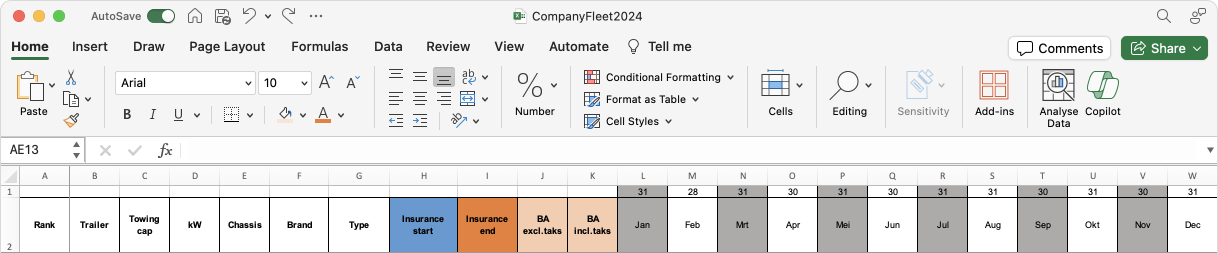 An Excel sheet