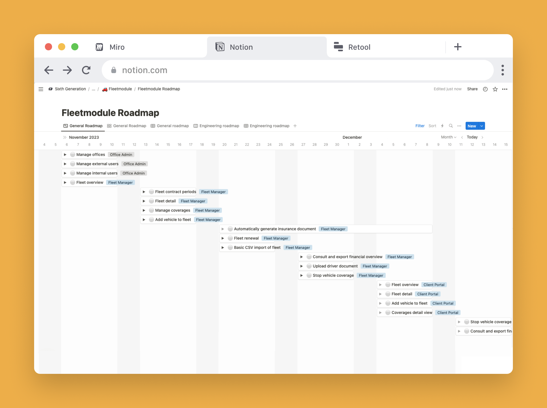 Roadmap and backlog in Notion