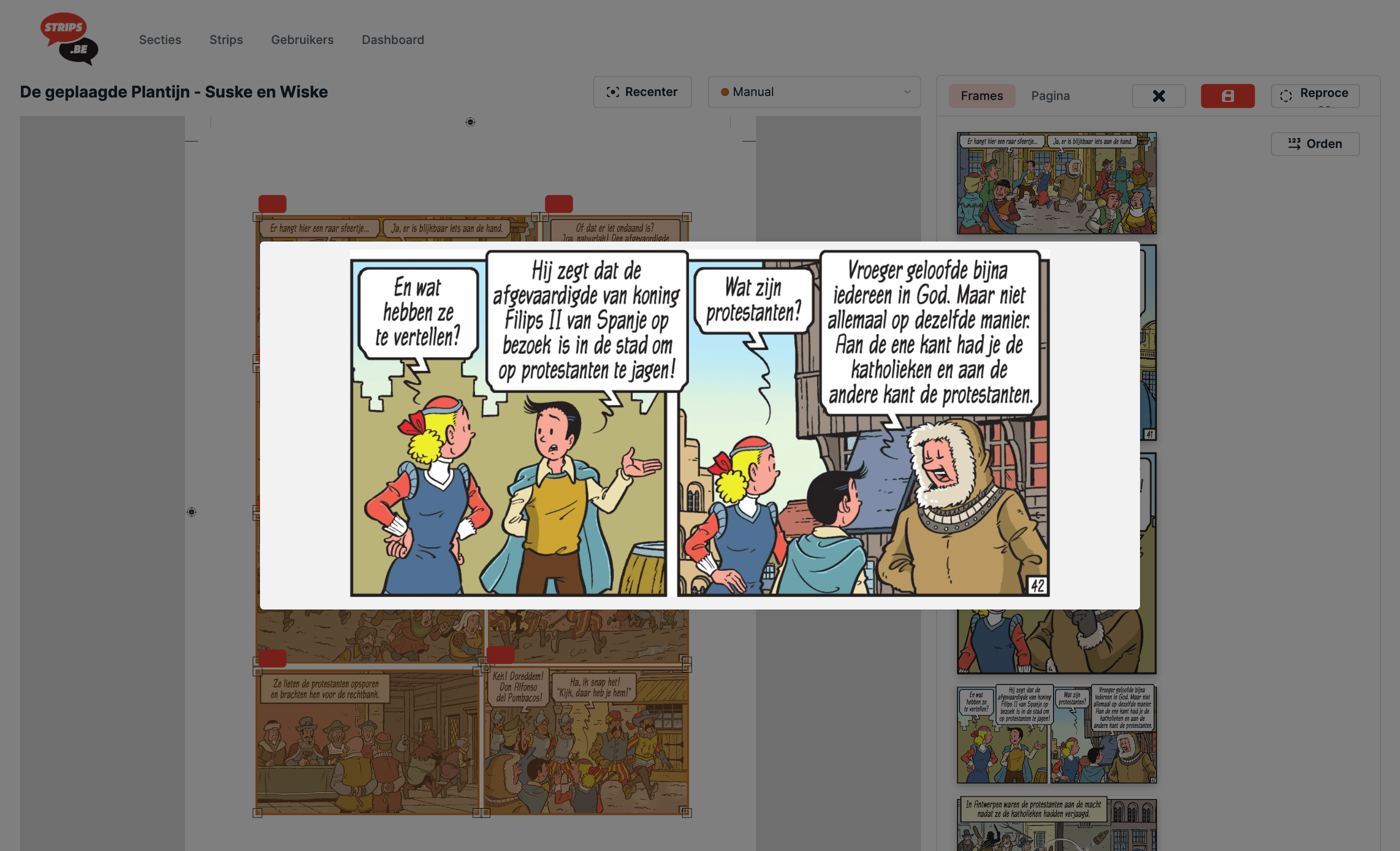 Previewing a Suske en Wiske panel in the Playbook Editor