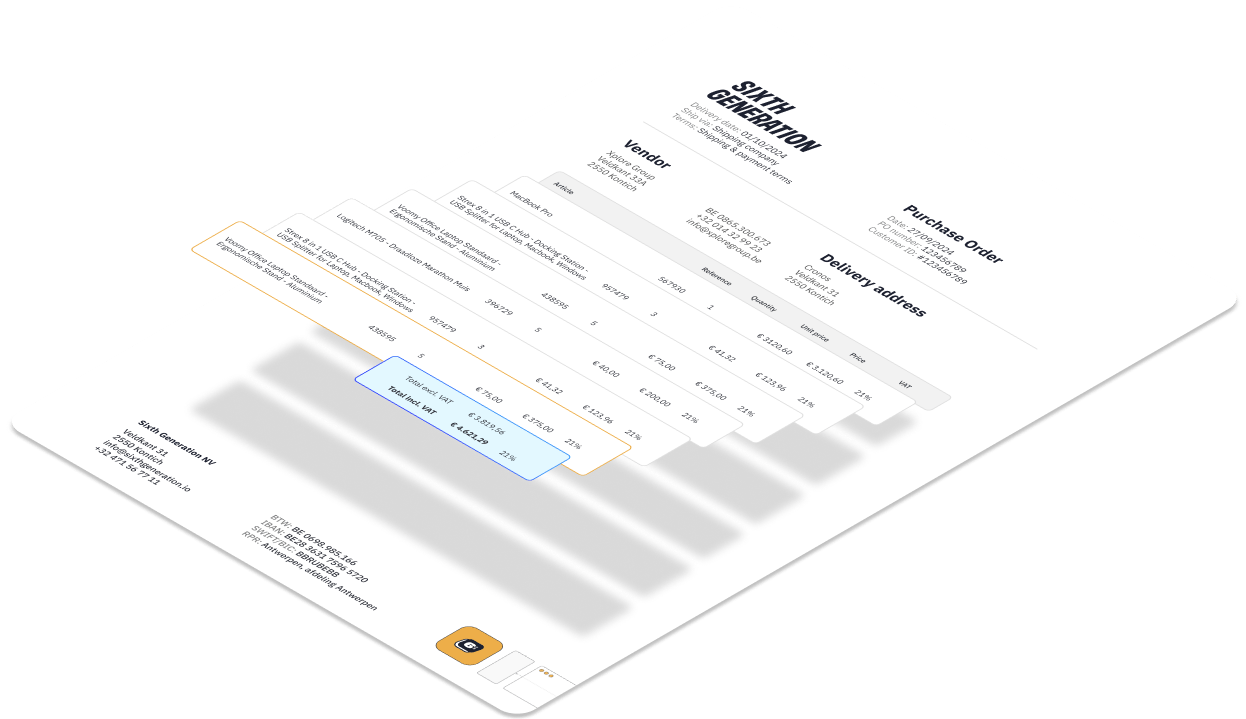 A purchase order read into structured order lines
