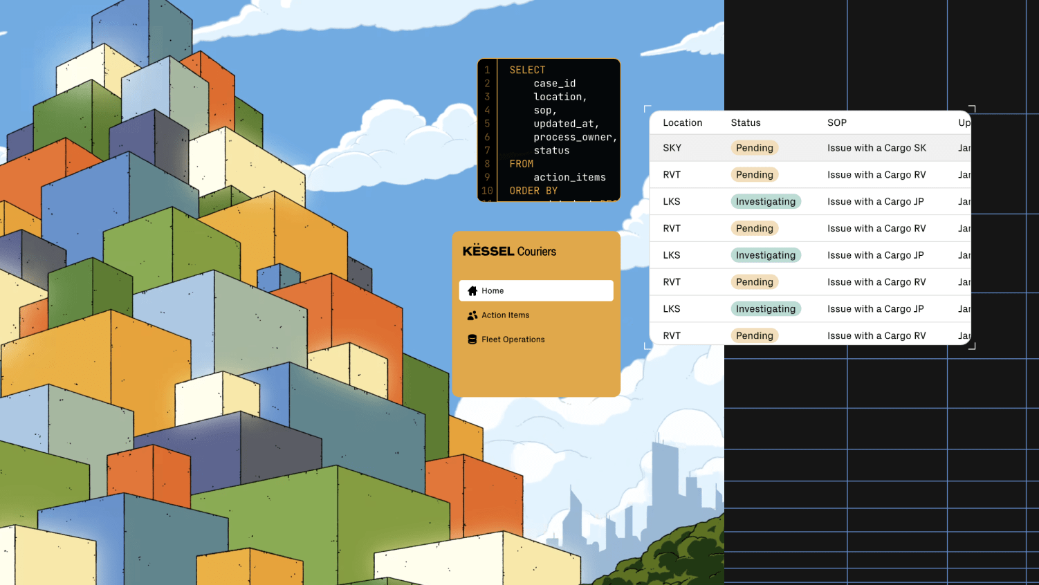 Illustration of software built from colourful blocks, as with Retool