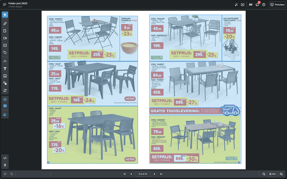 Webshop links on the detected products, ready for review in Publitas