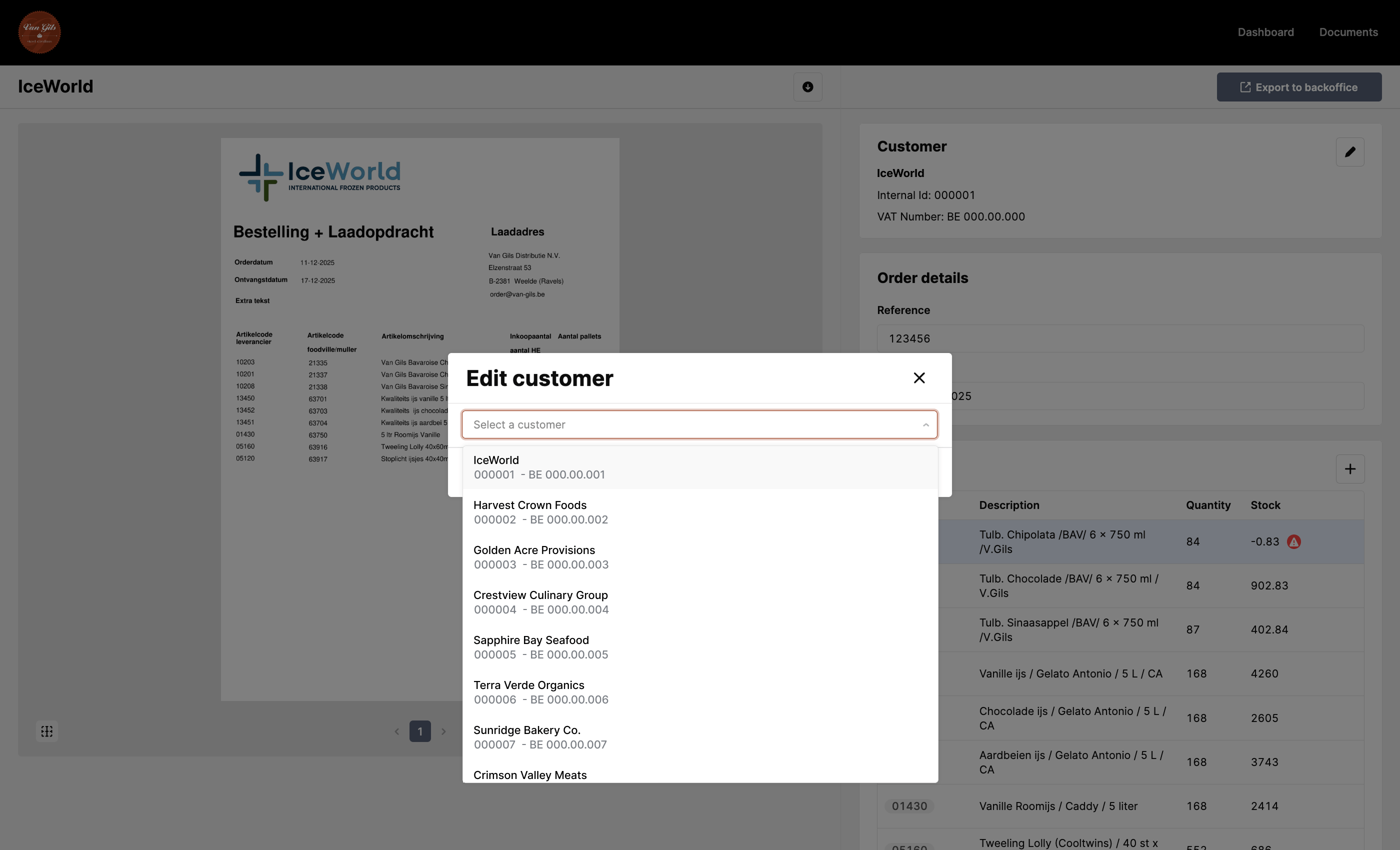Changing the customer matched to a purchase order