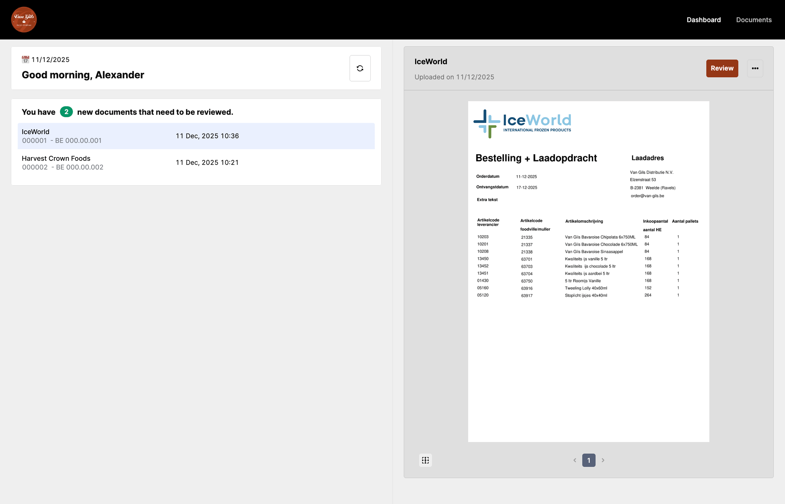 Dashboard with documents waiting for review
